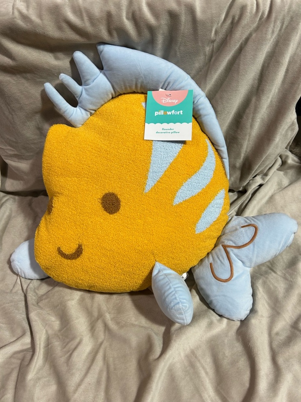 Disney Pillowfort Yellow and Light Blue Flounder Decorative Pillow
